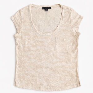 Sanctuary Linen Scoop Neck Pocket Tee Cream Neutral Lightweight Medium